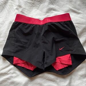 Nike Women's Dri-Fit Black and Coral Running Shorts